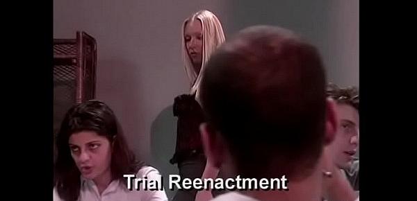  Fair-haired blonde floozie Chandler began to feel bored during trial reenactment and she chose the most man candy to seduce him in open view of all other jurors